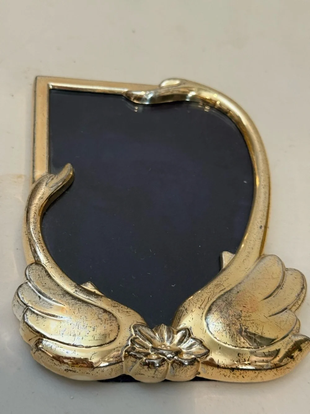 Vintage ornate Swans silver plated freestanding photo‎ picture frame  4x6